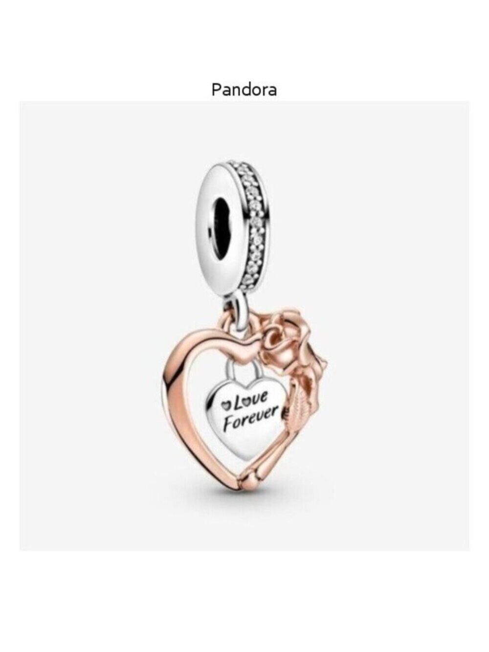 Pandora Heart & Rose Flower Dangle Charm
